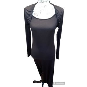 Women’s Two Piece Black Maxi Dress, ribbed knit, long sleeve matching outfit
